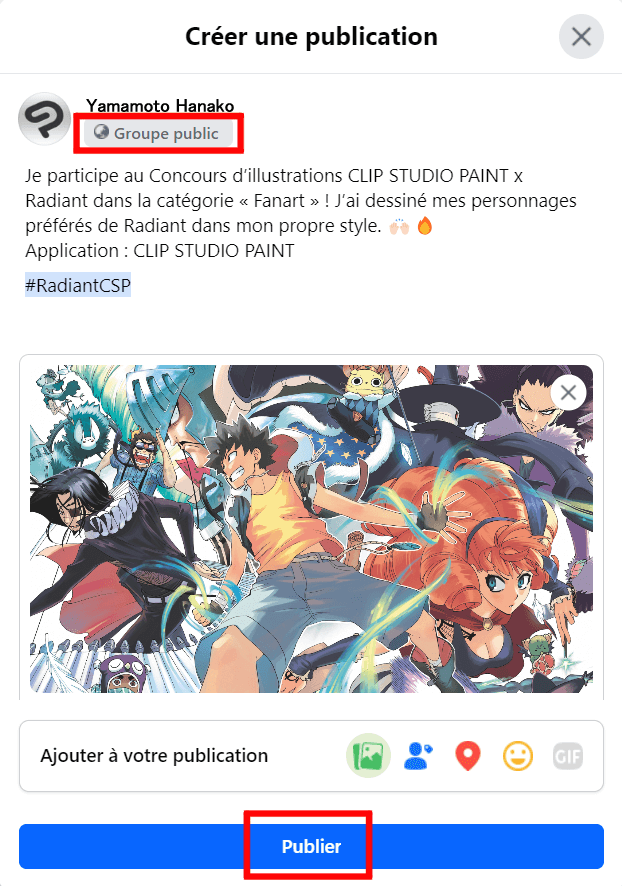 Comment participer Exemple de participation sur Facebook